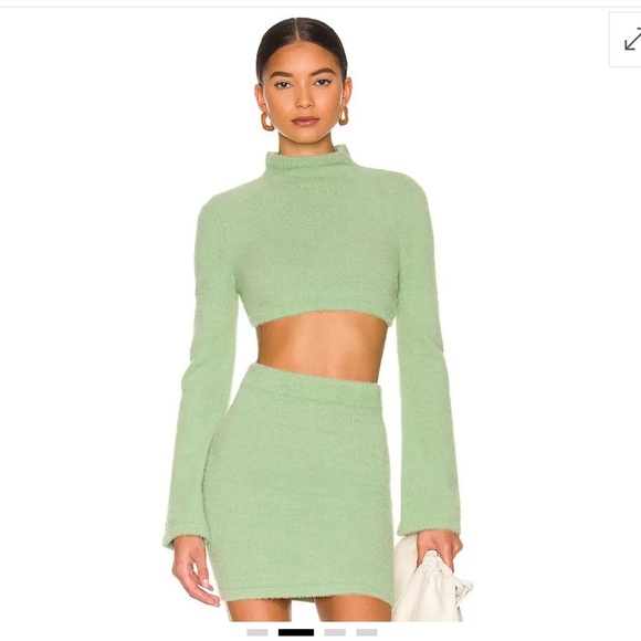 NWT SET Camila Coelho - Raquel Light Green Cropped Sweater & Mini Skirt - Small - Picture 2 of 8